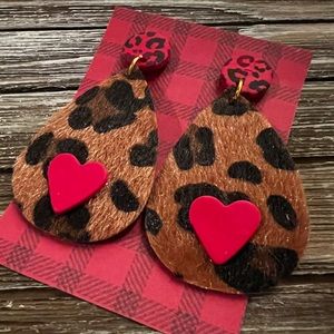 Fun Valentines dangle earrings - polymer clay and faux leather
